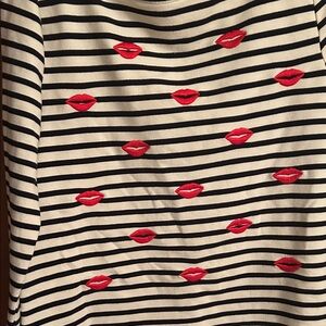 Betsey Johnson Striped Blouse with Red Lip Accents